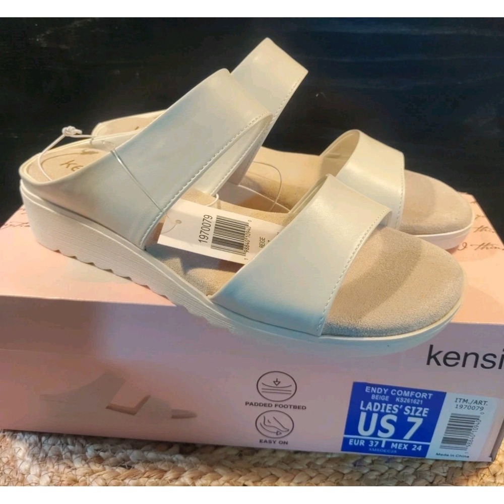 Kensie Endy Light Beige Comfort Slip On Sandals Shoes Women Size 7 NEW KS261621